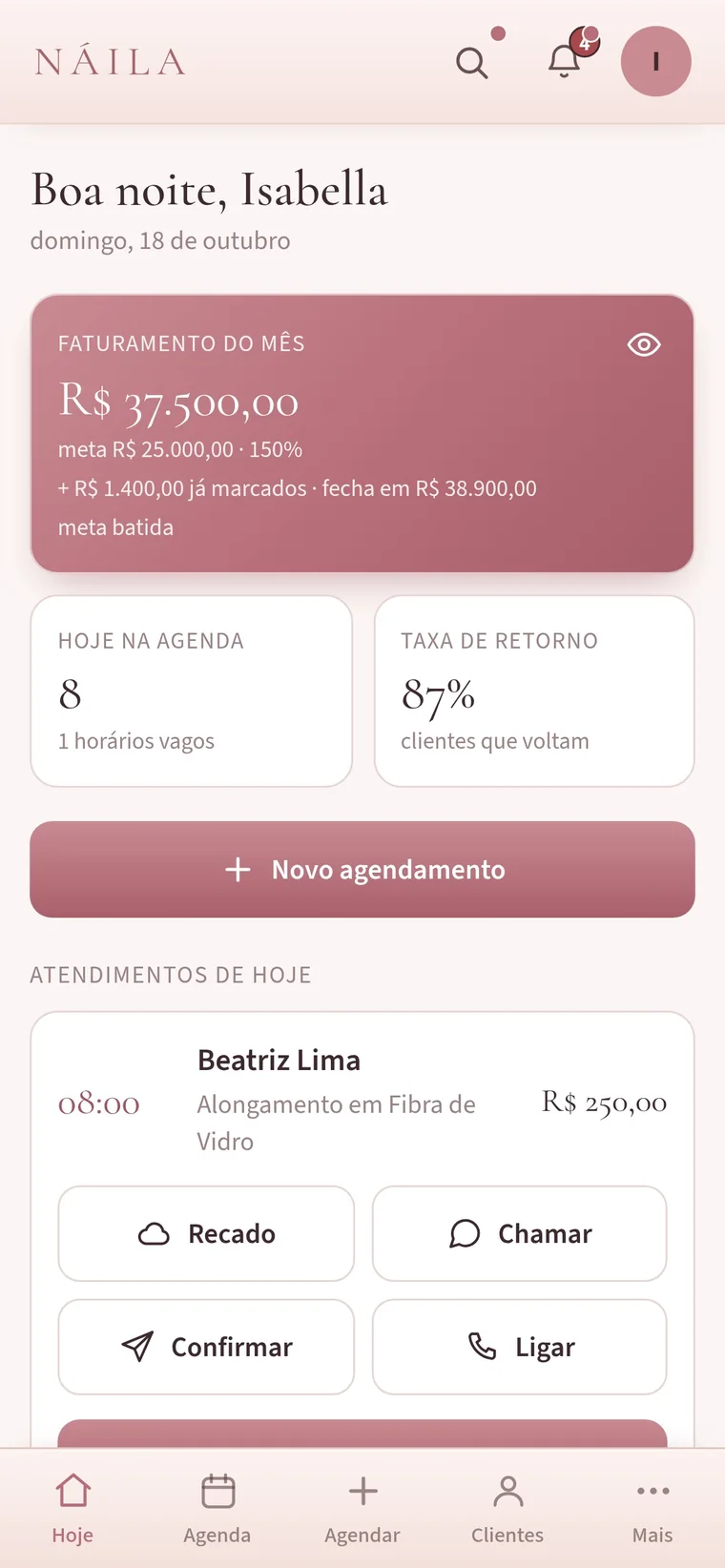 Tela inicial no celular