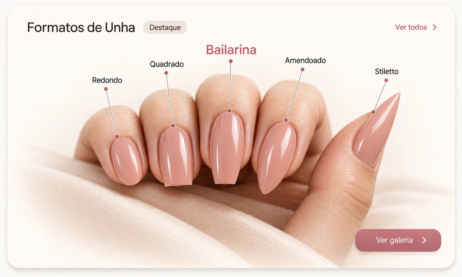 Formatos de unha: redondo, quadrado, bailarina, amendoado e stiletto